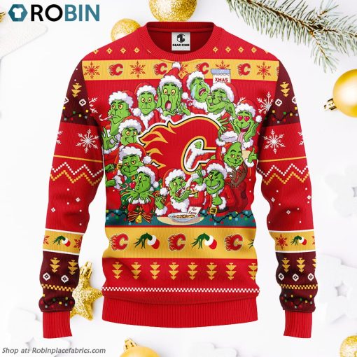 Calgary Flames 12 Grinch Xmas Day Ugly Christmas Sweater