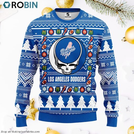 Los Angeles Dodgers Grateful Dead Ugly Christmas Fleece Sweater
