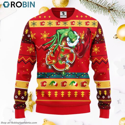 Calgary Flames Grinch Ugly Christmas Sweater