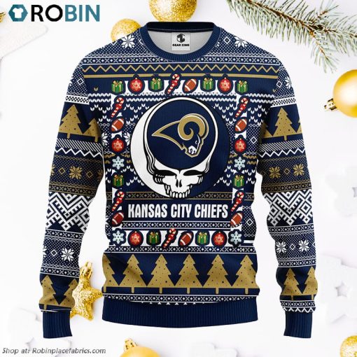 Los Angeles Rams Grateful Dead Ugly Christmas Fleece Sweater