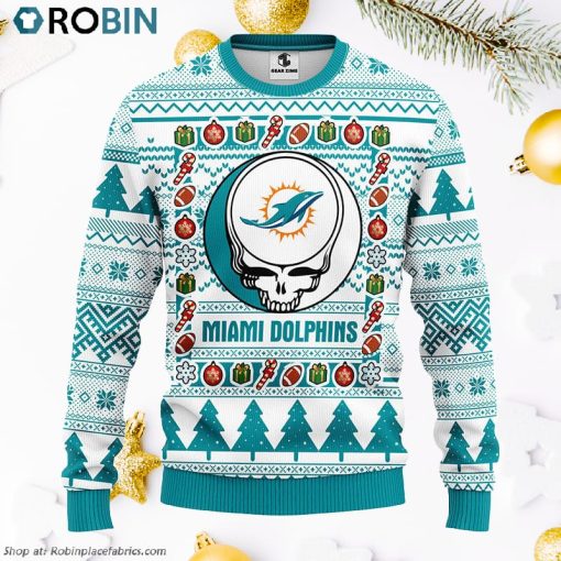 Miami Dolphins Grateful Dead Ugly Christmas Fleece Sweater, Christmas Gifts Ideas