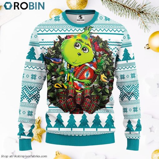 Miami Dolphins Grinch Hug Ugly Christmas Sweater, Christmas Gifts Ideas
