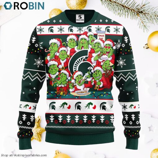Michigan State Spartans 12 Grinch Xmas Day Ugly Christmas Sweater