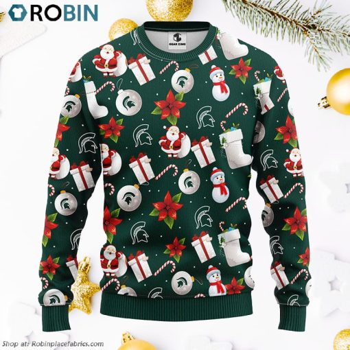 Michigan State Spartans Santa Claus Snowman Ugly Christmas Sweater, Christmas Gifts Ideas