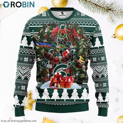Michigan State Spartans Tree Ugly Christmas Fleece Sweater