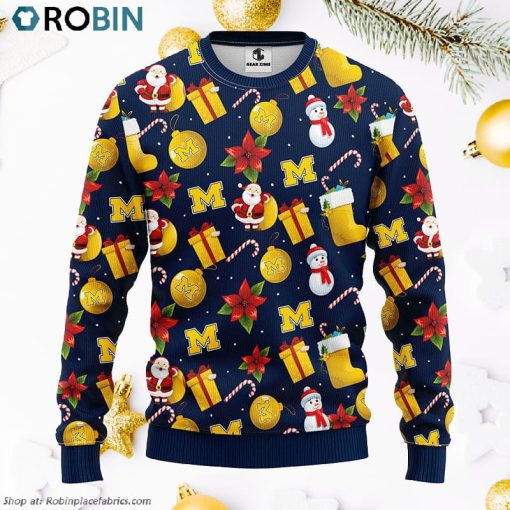 Michigan Wolverines Santa Claus Snowman Ugly Christmas Sweater