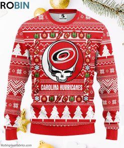 Carolina Hurricanes Grateful Dead Ugly Christmas Fleece Sweater