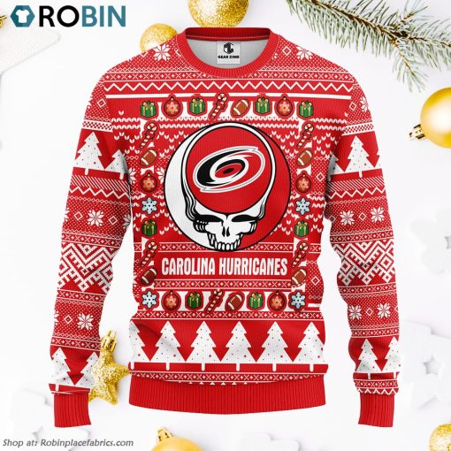 Carolina Hurricanes Grateful Dead Ugly Christmas Fleece Sweater