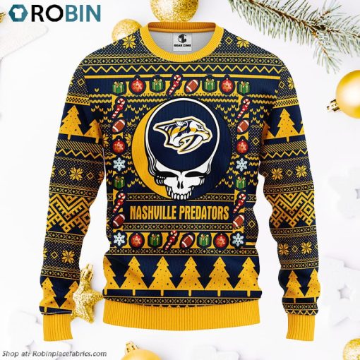 Nashville Predators Grateful Dead Ugly Christmas Fleece Sweater