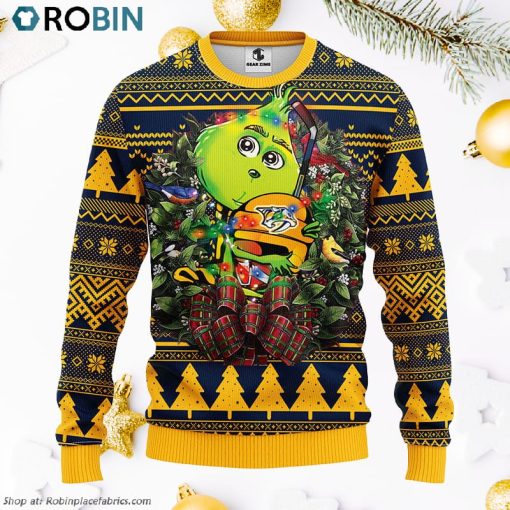 Nashville Predators Grinch Hug Ugly Christmas Sweater