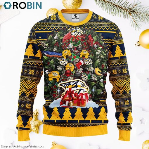 Nashville Predators Tree Ugly Christmas Fleece Sweater