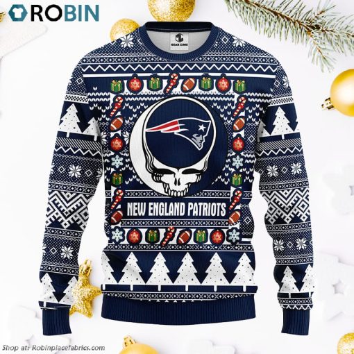 New England Patriots Grateful Dead Ugly Christmas Fleece Sweater