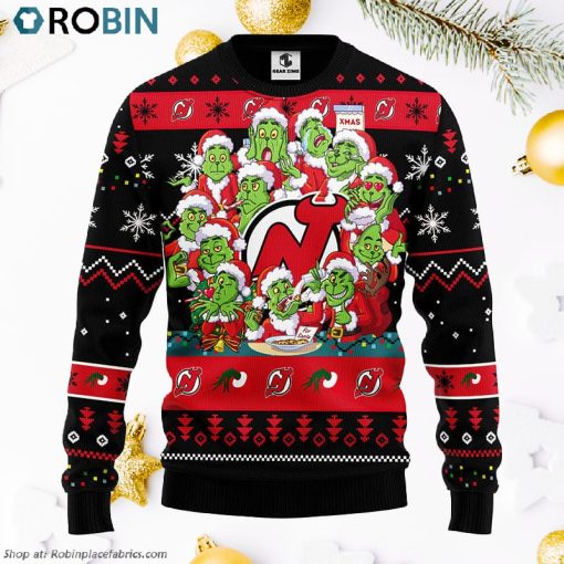 New Jersey Devils 12 Grinch Xmas Day Ugly Christmas Sweater