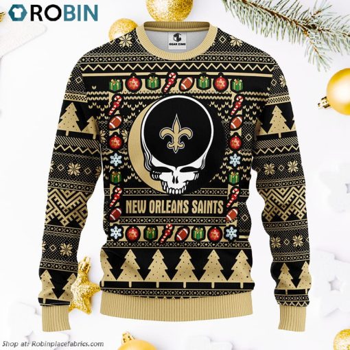 New Orleans Saints Grateful Dead Ugly Christmas Fleece Sweater