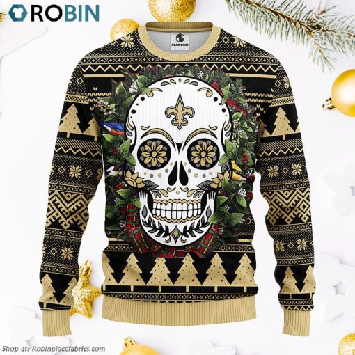 New Orleans Saints Skull Flower Ugly Christmas Sweater, Christmas Gifts Ideas