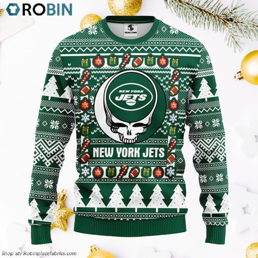 New York Jets Grateful Dead Ugly Christmas Fleece Sweater, Christmas Gifts Ideas