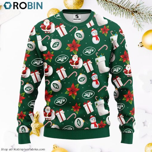 New York Jets Santa Claus Snowman Ugly Christmas Sweater