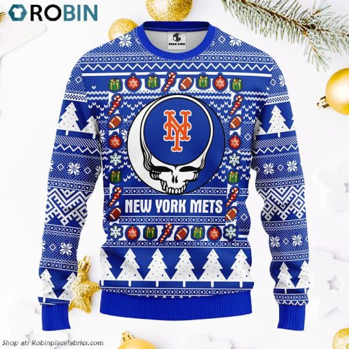 New York Mets Grateful Dead Ugly Christmas Fleece Sweater, Christmas Gifts Ideas