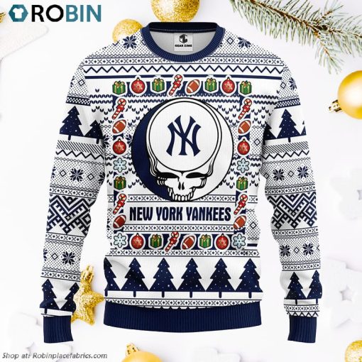 New York Yankees Grateful Dead Ugly Christmas Fleece Sweater, Christmas Gifts Ideas