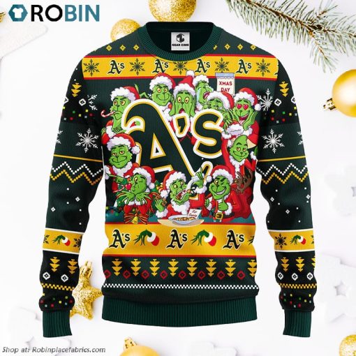 Oakland Athletics 12 Grinch Xmas Day Ugly Christmas Sweater
