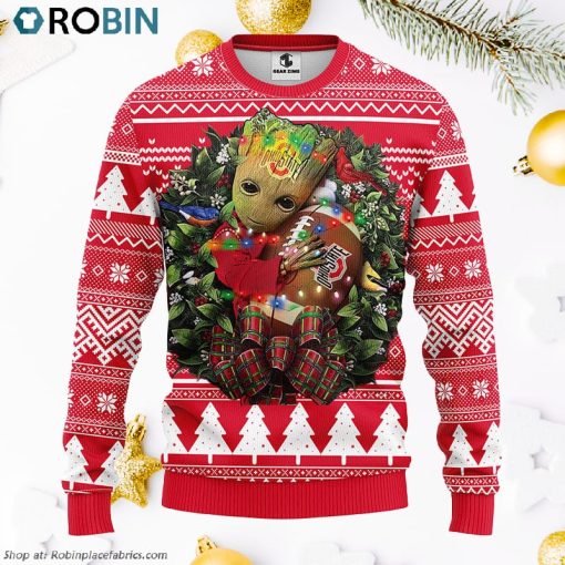 Ohio State Buckeyes Groot Hug Ugly Christmas Sweater