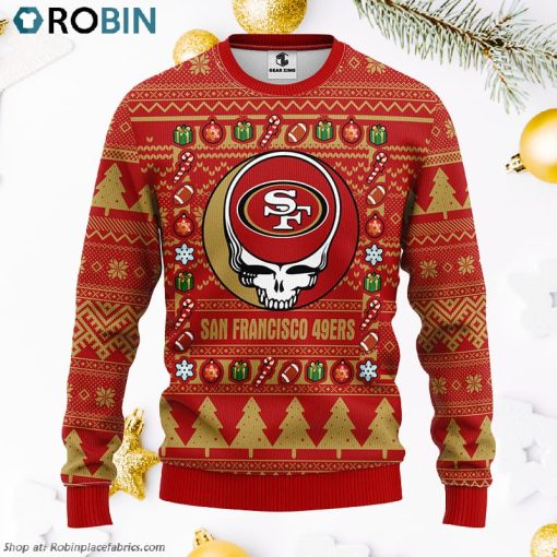 San Francisco 49ers Grateful Dead Ugly Christmas Fleece Sweater