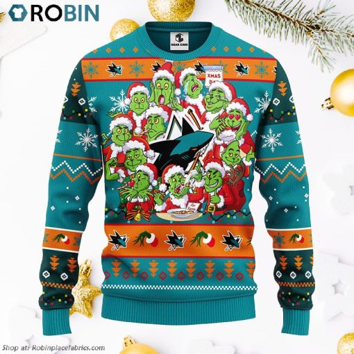San Jose Sharks 12 Grinch Xmas Day Ugly Christmas Sweater