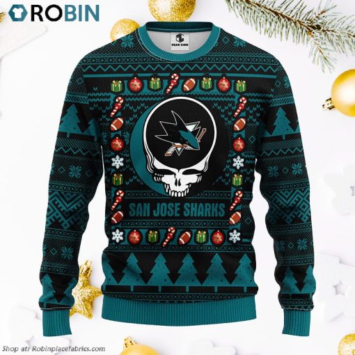San Jose Sharks Grateful Dead Ugly Christmas Fleece Sweater