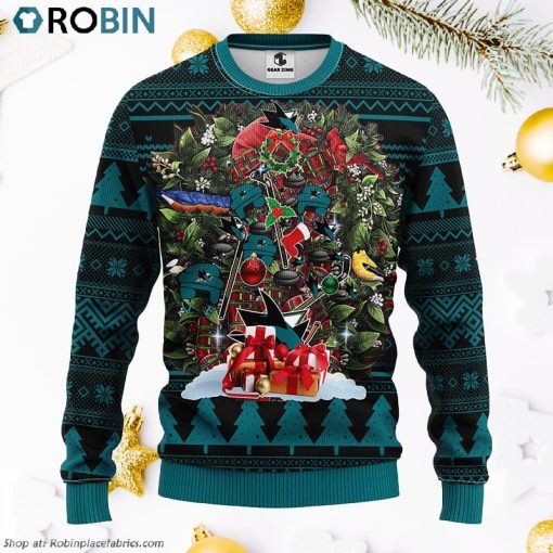 San Jose Sharks Tree Ugly Christmas Fleece Sweater