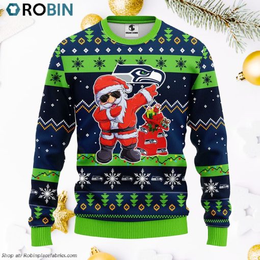 Seattle Seahawks Dabbing Santa Claus Ugly Christmas Sweater