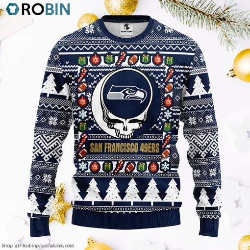 Seattle Seahawks Grateful Dead Ugly Christmas Fleece Sweater, Christmas Gifts Ideas
