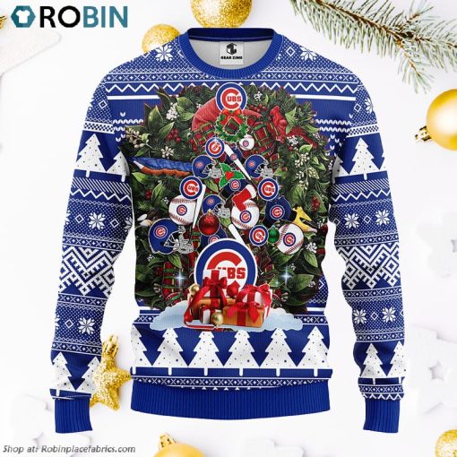 Chicago Cubs Tree Ugly Christmas Fleece Sweater