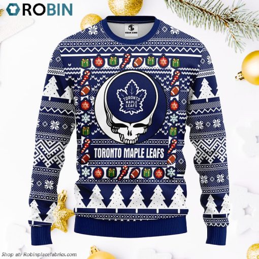 Toronto Maple Leafs Grateful Dead Ugly Christmas Fleece Sweater