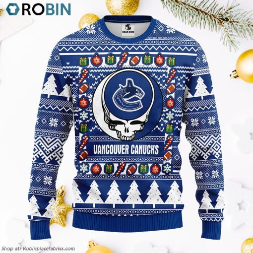 Vancouver Canucks Grateful Dead Ugly Christmas Fleece Sweater