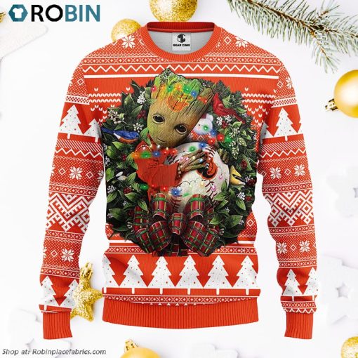 Baltimore Orioles Groot Hug Ugly Christmas Sweater