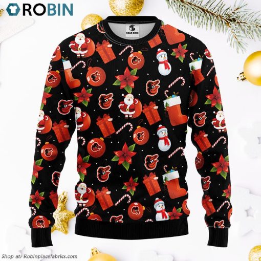 Baltimore Orioles Santa Claus Snowman Ugly Christmas Sweater