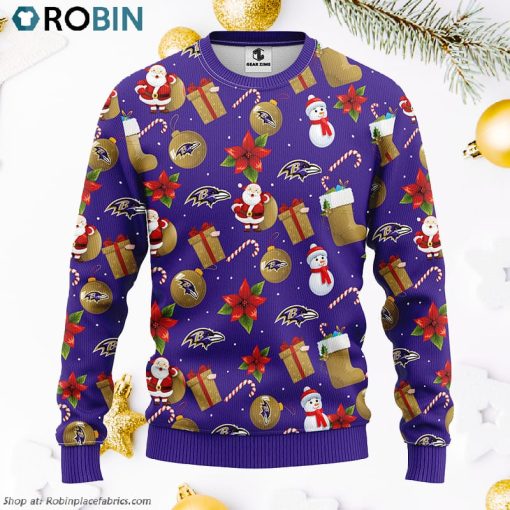 Baltimore Ravens Santa Claus Snowman Ugly Christmas Sweater, Christmas Gifts Ideas