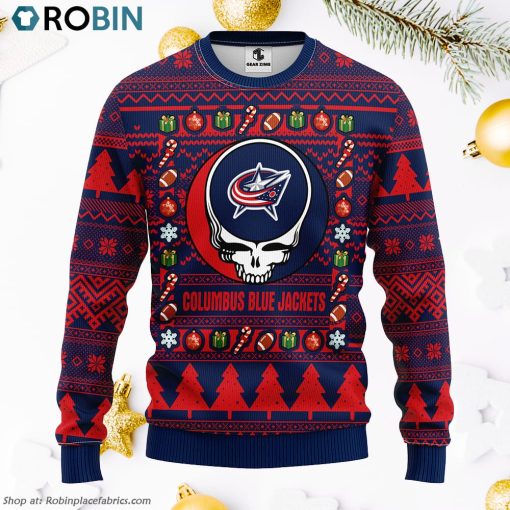 Columbus Blue Jackets Grateful Dead Ugly Christmas Fleece Sweater, Christmas Gifts Ideas