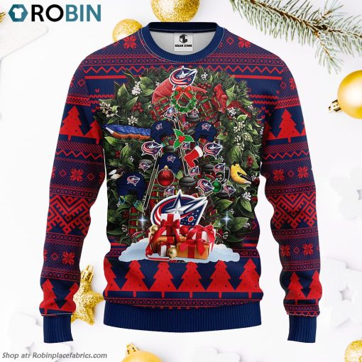 Columbus Blue Jackets Tree Ugly Christmas Fleece Sweater
