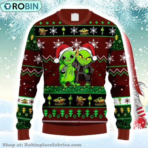 Baby Yoda And Grinch Funny Baby Yoda And Grinch Christmas Christmas Ugly Sweater