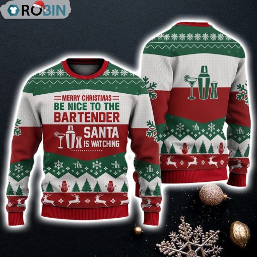Bartender All Merry Christmas Be Nice Sweater Christmas Knitted Print Sweatshirt