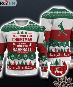Baseball All I Want For Christmas Sweater Christmas Knitted Print Sweatshirt