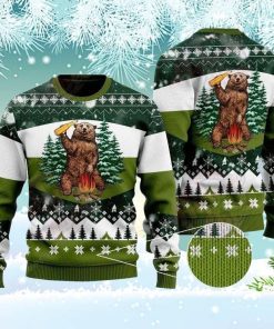 Bear Beer Campfire Christmas Ugly Sweater Camping Lover Bear And Beer Christmas Sweater
