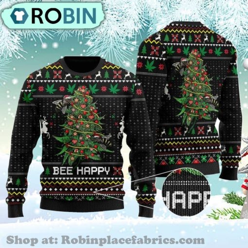 Bee Happy Tree Christmas Ugly Christmas Sweater
