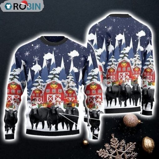 Black Angus Cattle Lovers Xmas Snow Farm Awesome Gift For Christmas Ugly Christmas Sweater