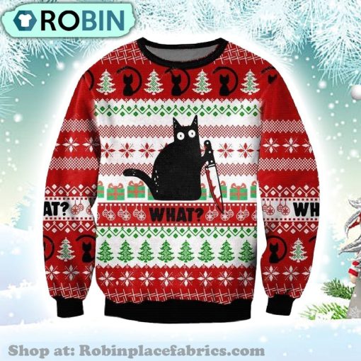 Black Cat Christmas Christmas Ugly Sweater Black Cat What Christmas