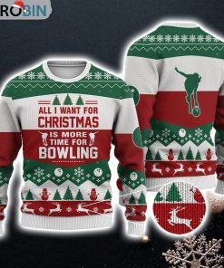 Bowling All I Want For Christmas Sweater Christmas Knitted Print Sweatshirt