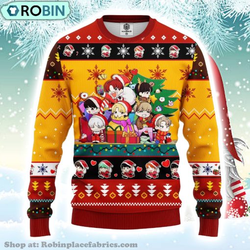 Bts Music Band Merry Xmas Gift Chibi Bts Band Ugly Christmas Sweater 331