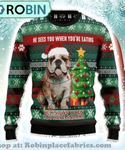 Bulldog Loves Snacks Ugly Christmas Sweater Bulldog Loves Snacks Ugly Christmas Sweater