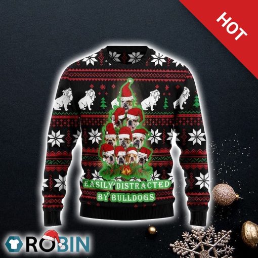 Bulldog Pine Tree Christmas Ugly Christmas Sweater, Pet Lover Christmas Sweater